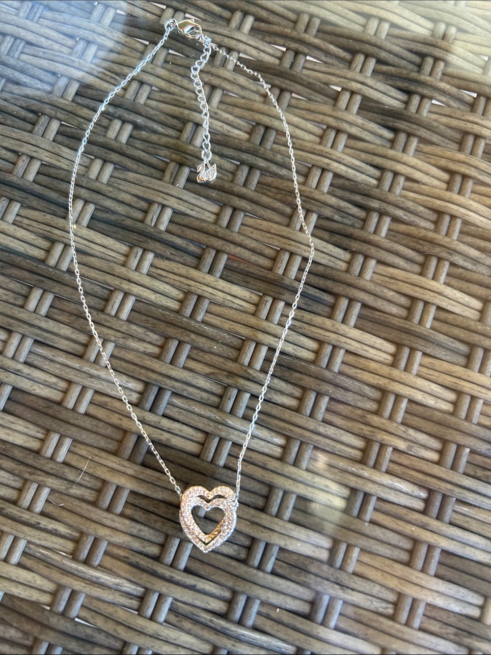 Swarovski Gold and Silver Toned Double Heart Crystal Pendant Necklace